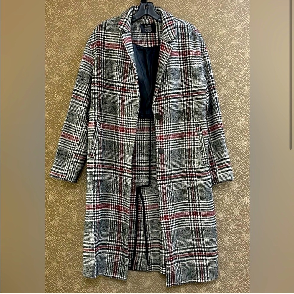 Bershka Wool Blended Plaid long Coat